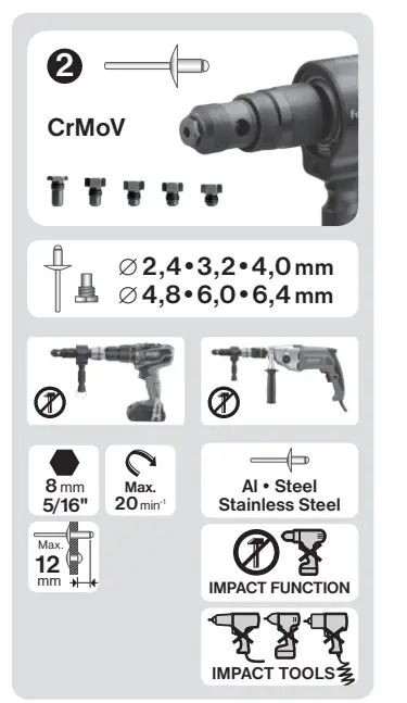 fortum 4770667 Rivet Drill Adapter for Blind Rivets and Rivet Nuts 2 in 1 2