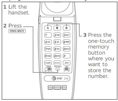 AT T TRIMLINE Memory telephone 210 -program numbers into memory