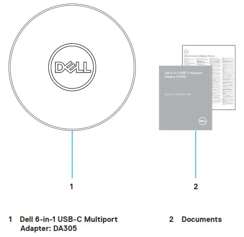 DELL DA305 6 In 1 USB C Multiport Adapter - What’s in the box
