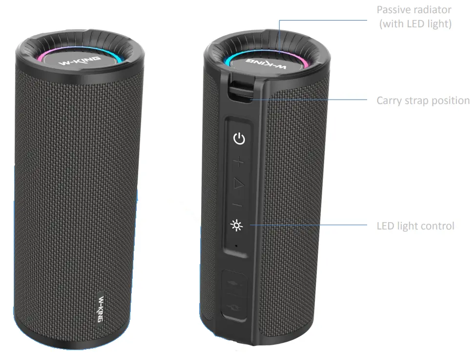 W-KING BT231 Cylinder Bluetooth Speaker Cover with Fabric Grill - 4