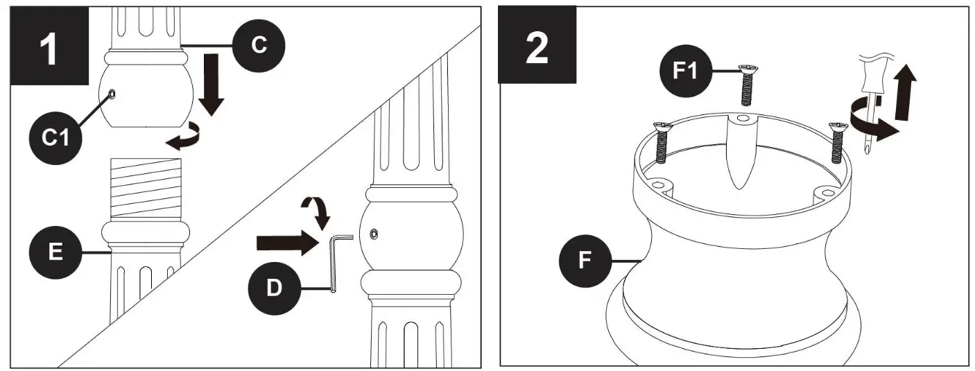 LUTEC 6940004012 LED Solar Post Lantern - ASSEMBLY INSTRUCTIONS