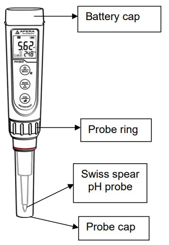 APERA Premium Series PH5S Spear pH Tester - Battery cap