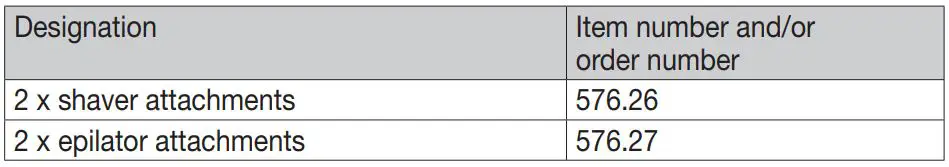 beurer HL 76 SatinSkin Epilator Wet and Dry Instruction Manual - ACCESSORIES AND REPLACEMENT PARTS