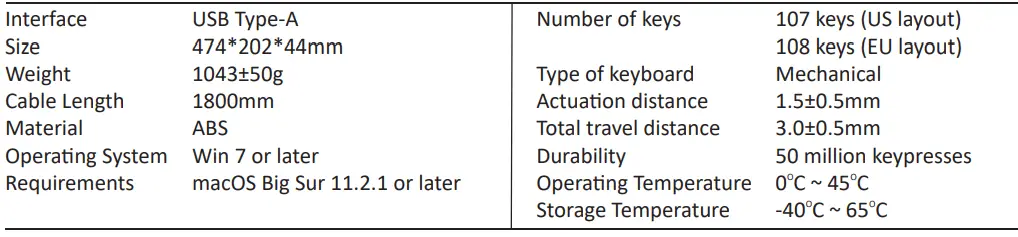 perixx PERIBOARD-535 Wired Full-sized Mechanical Ergonomic Keyboard - 11