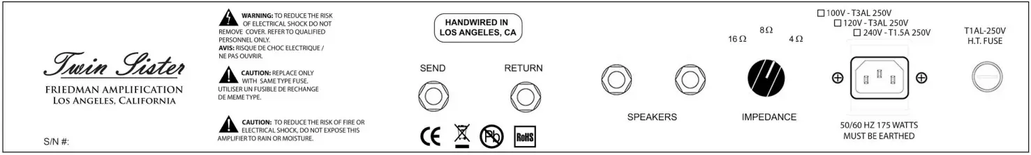 FRIEDMAN Amplification Deluxe Head Electric Guitar Amp Head - REAR PANEL