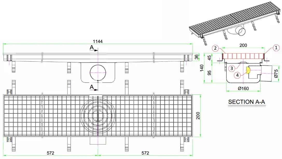 CombiSteel 7075.0130 Horizontal Outlet Drainage Channel - 1