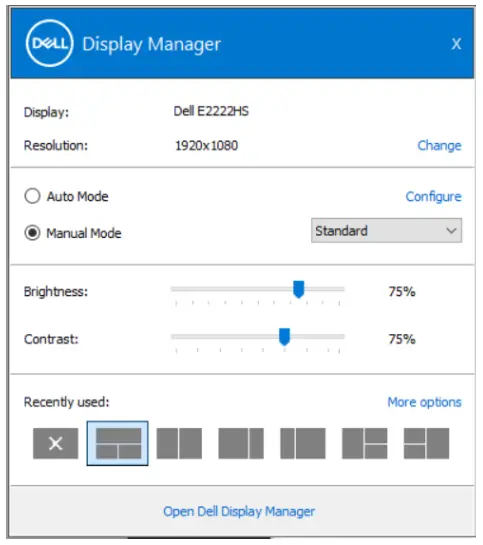 DELL E2222HS 22 Height Adjustable Monitor - Using the Quick Settings Dialog