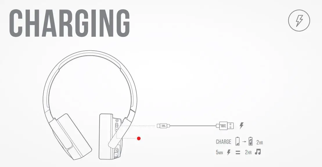 JBL Model TUNE660NC Wireless On-ear Active Noise-Cancelling Headphones - charging