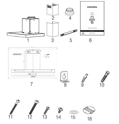 GRUNDIG GDKP 5460 B Wall Mounted Cooker Hood- Installation accessories