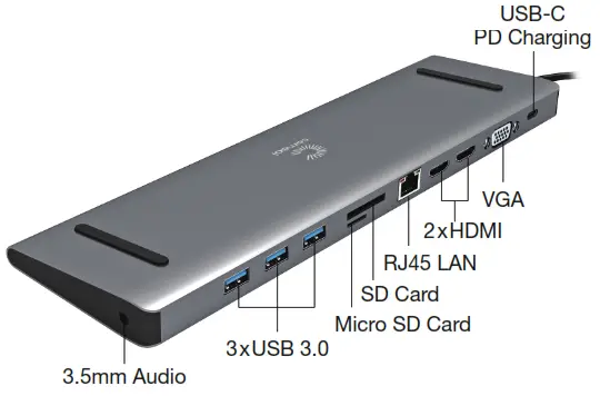 comsol CMMP11 USB C Dual HDMI Docking Station for Windows Computer equipped with a USB C Connector - USB