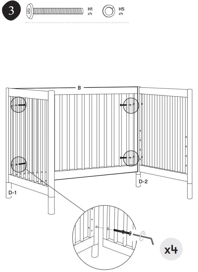 M12901 Gelato 4-In-1 Convertible Crib Assembly illustration