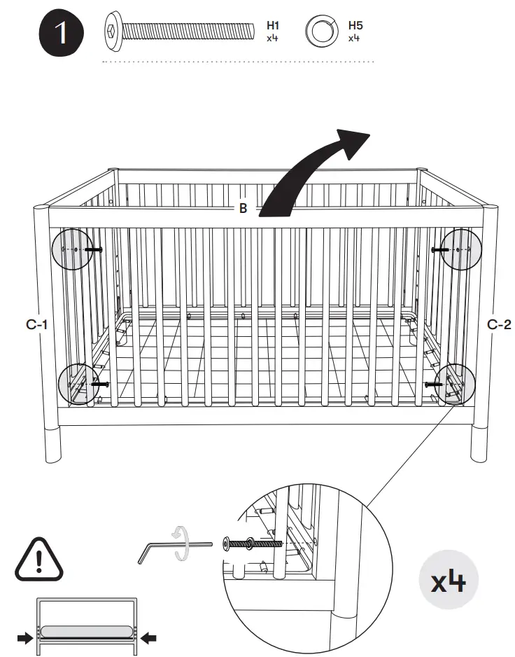 M12901 Gelato 4-In-1 Convertible Crib Assembly illustration