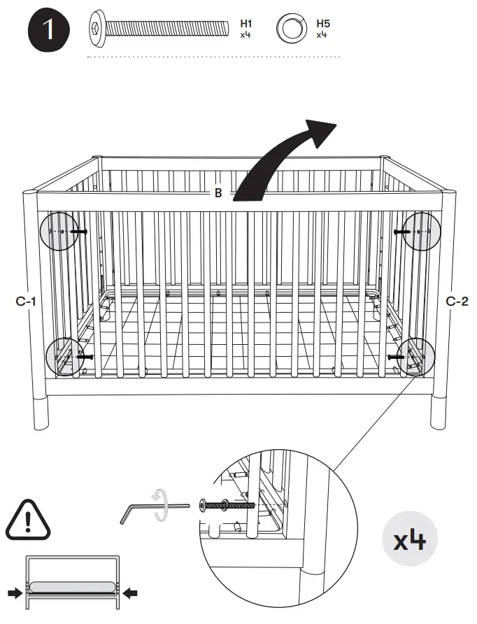 M12901 Gelato 4-In-1 Convertible Crib Assembly illustration