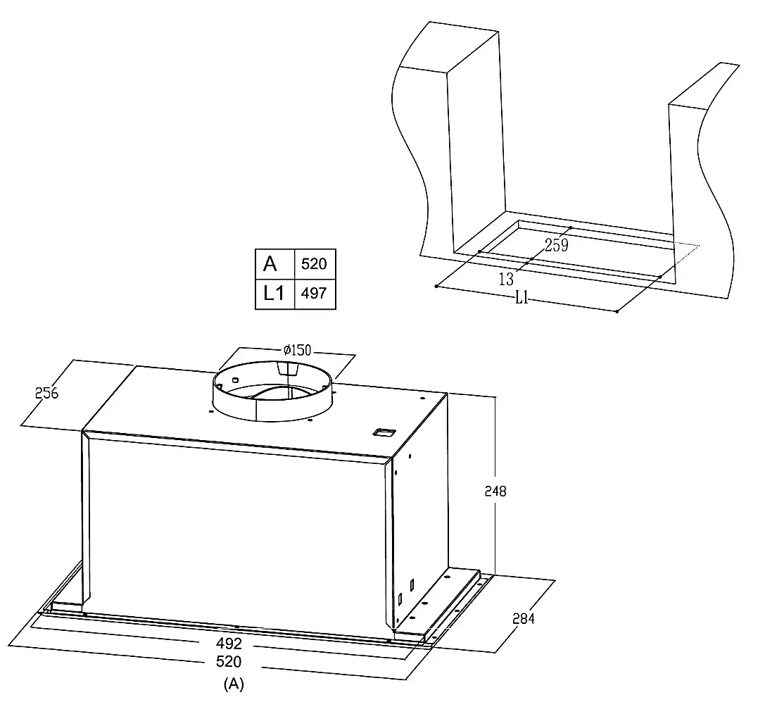 electriQ logoCanopy Cooker Hood DIMENSIONS