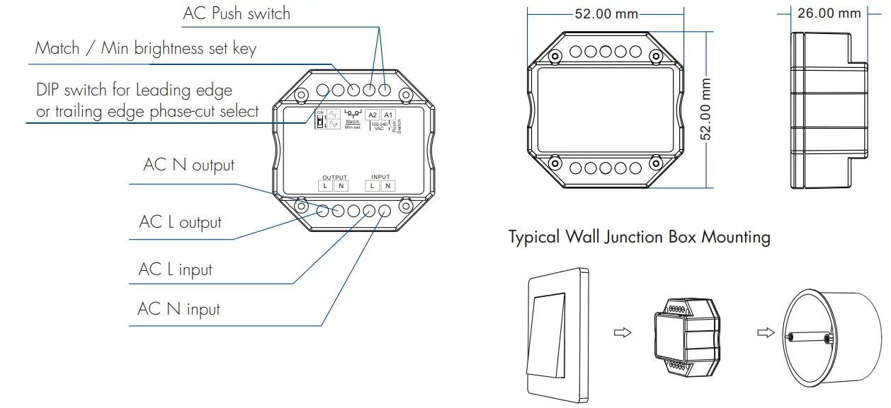 LEDLyskilder S1 B AC Triac RF and Push Dimmer - Installations