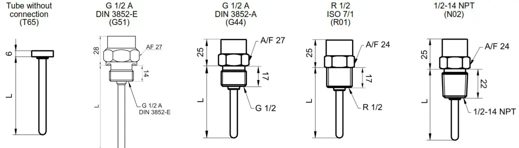 Baumer TFRN CombiTemp Temperature Sensor - Dimensions for TFRN 2
