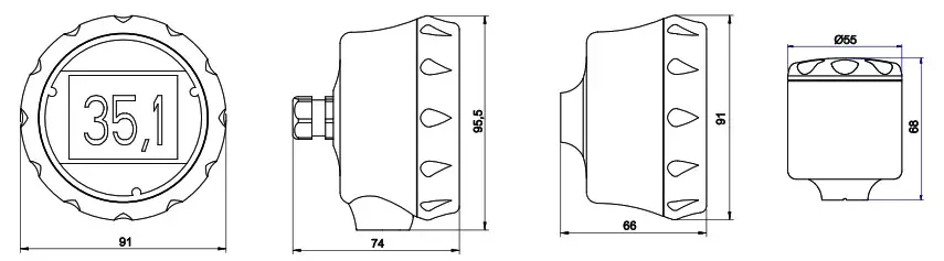 Baumer TFRN CombiTemp Temperature Sensor - Dimensions for TFRN