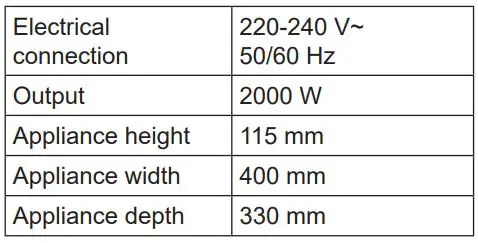 BOSCH TCG4215 Contact Grill Instruction Manual - Technical specifications