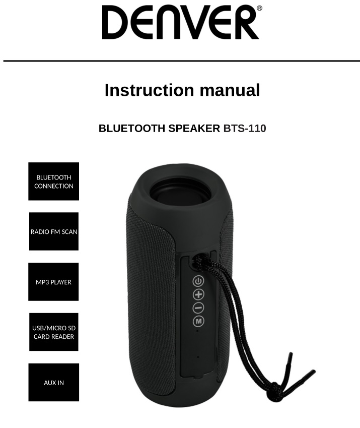 Denver Bluetooth Speaker BTS-110 Manual