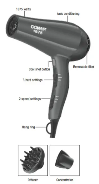 CONAIR 121ND Ionic Ceramic Shine Styler Hair Dryer -FIGURE 7