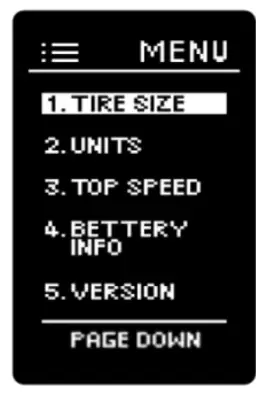 magnum Pathfinder 350 Fat Tire Electric Bike - Settings Menu