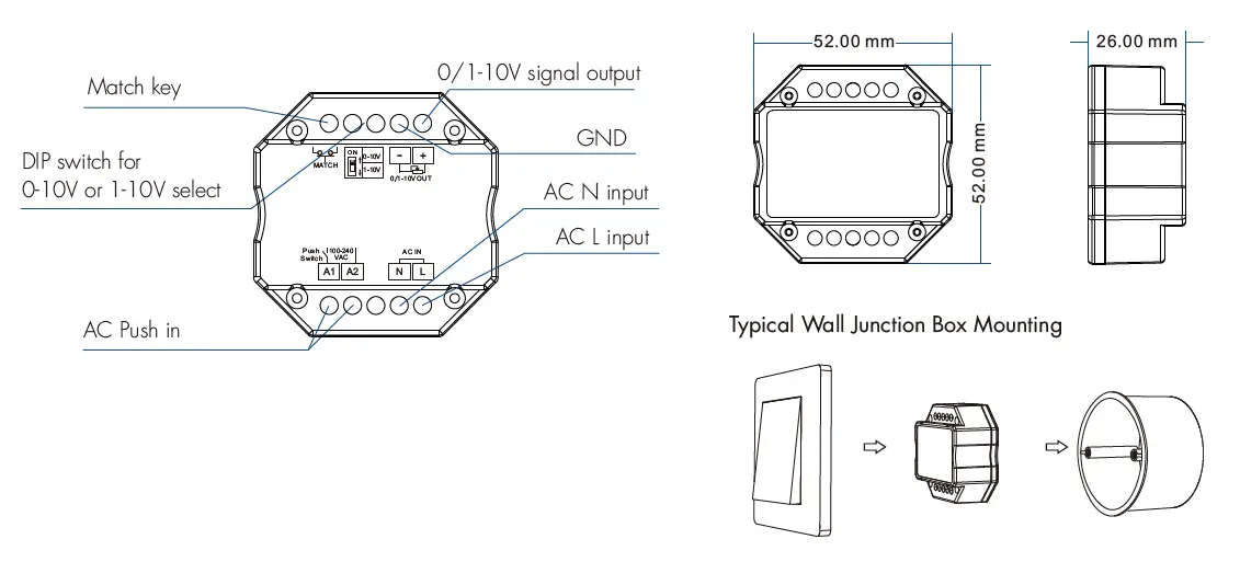 SuperLightingLED L1 0 0r 1 10V ZigBee RF Push Dimmer fig 2