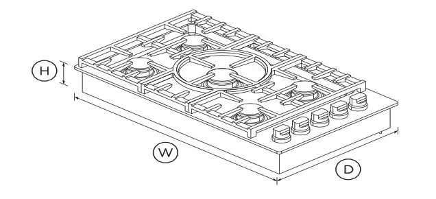 FISHER PAYKEL CDV2-365N N Gas Cooktop, 36 - DIMENSIONS