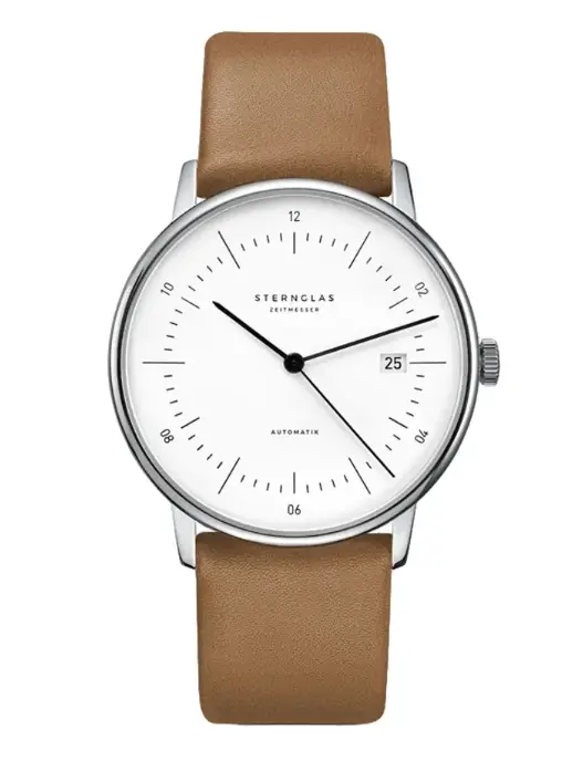 STERNGLAS-Naos-Automatik-White-Dial-Tan-Strap