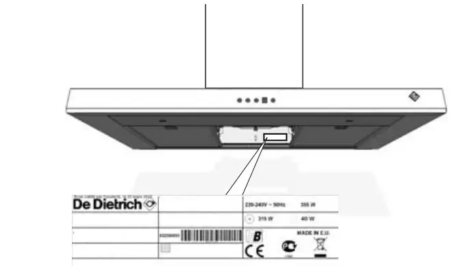 De Dietrich DHB7952G 90 cm Chimney Cooker Hood