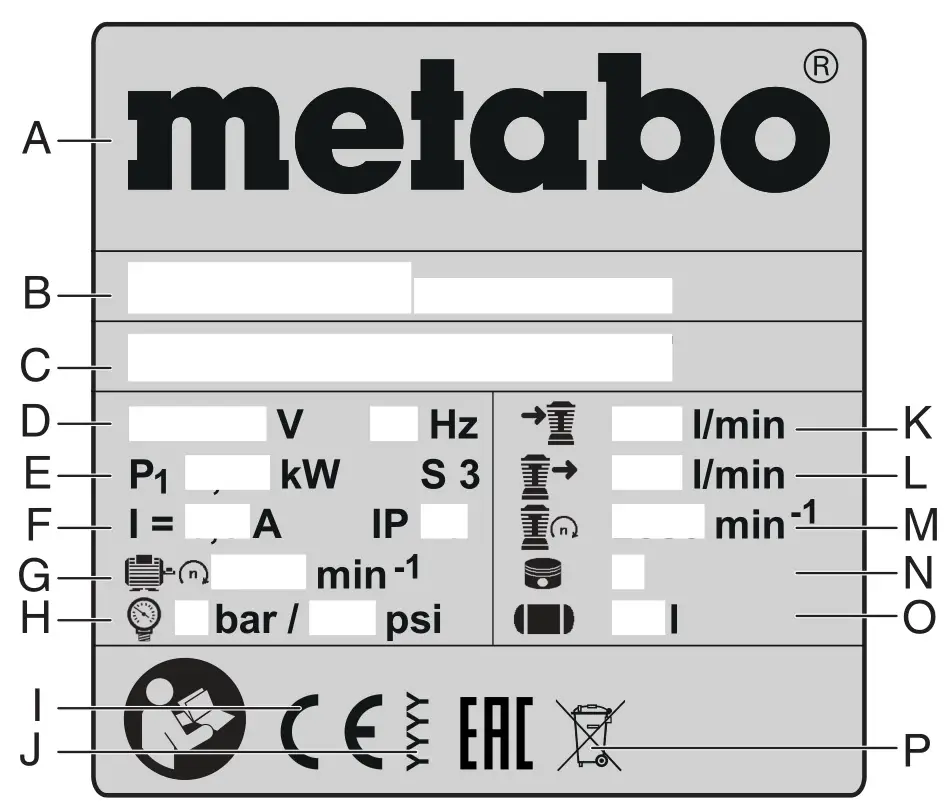 metabo Basic 250-24 W Compressor - Information on the nameplate