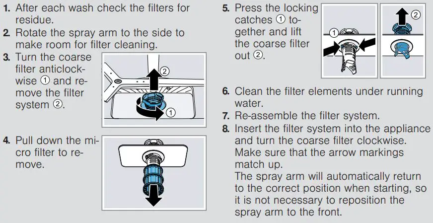GAGGENAU DF481101 Dishwasher User Guide - Cleaning filters