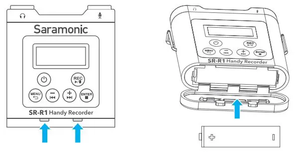 Saramonic SR-R1 Miniature Handy Recorder with Lavalier Microphone User Manual - Battery Installation