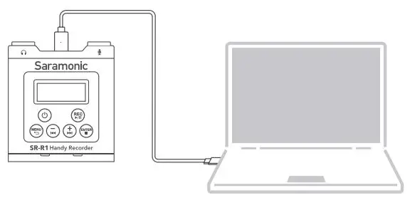 Saramonic SR-R1 Miniature Handy Recorder with Lavalier Microphone User Manual - Connect the recorder to a computer via the supplied USB-C cable