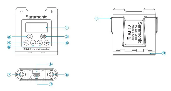 Saramonic SR-R1 Miniature Handy Recorder with Lavalier Microphone User Manual - Product Structure