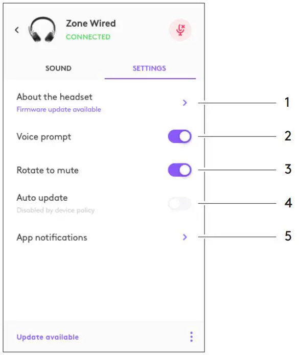 logitech Zone Wired Headset User Guide - NAVIGATE LOGI TUNE HEADSET SETTINGS