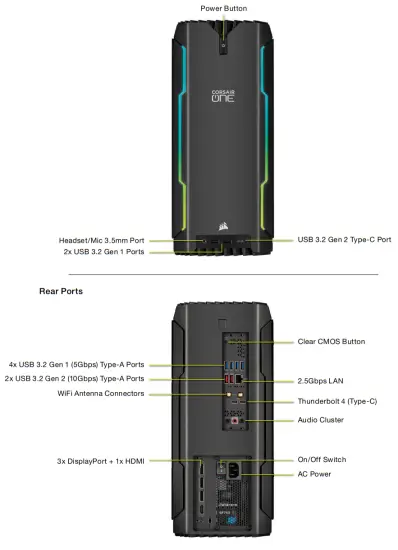 CORSAIR CS 9020003 CN One i160 Compact Gaming PC - Power Button