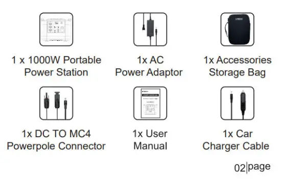 LIPOWER MARS 1000 Portable Power Station - Package content