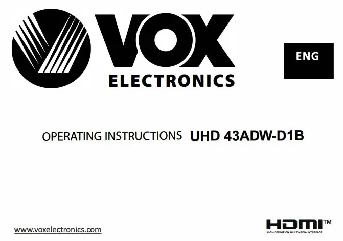 VOX UHD 43ADW-D1 B Electronics LED TV Instruction Manual