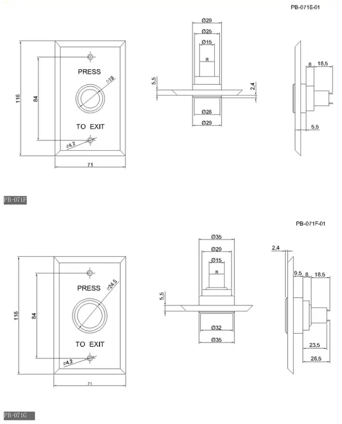 Jantek PB 071 Push Button - fig 2