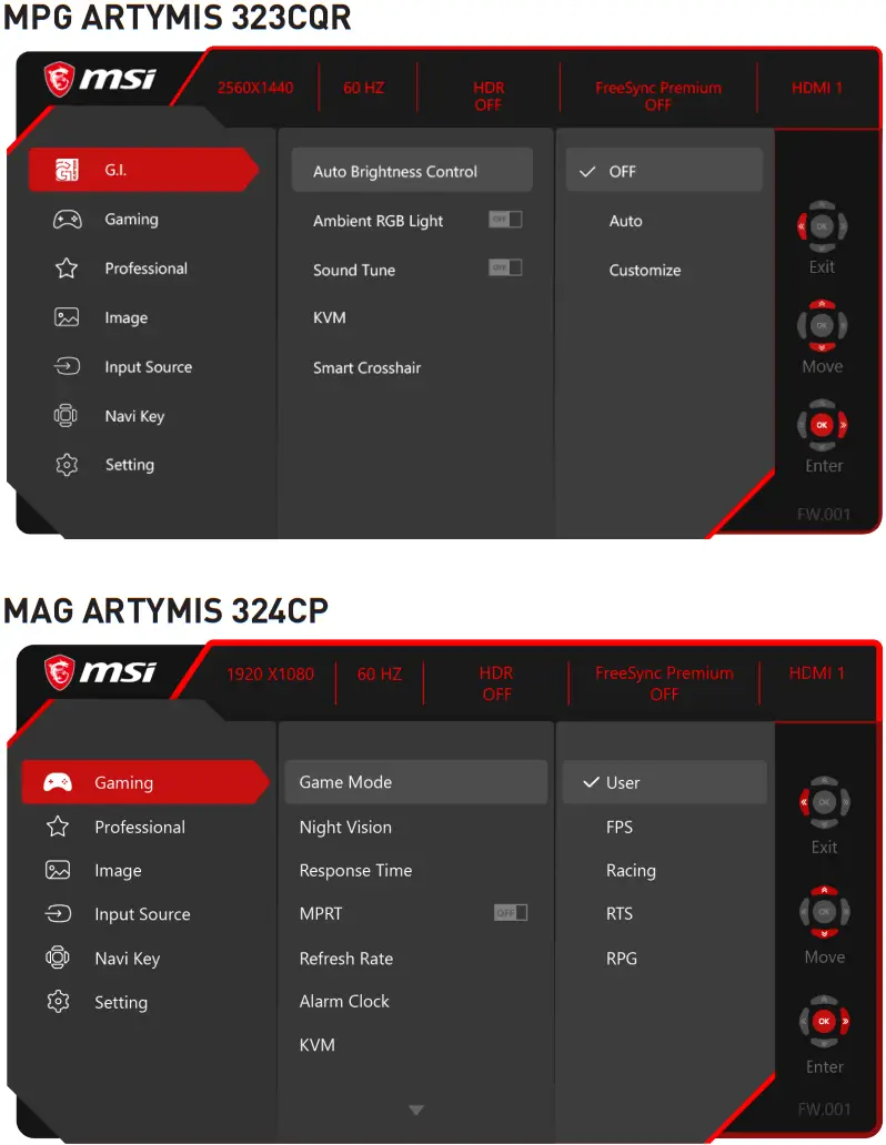 Coolblue 323CQR ARTYMIS Series LCD Monitor - OSD Menus