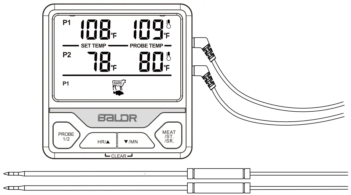 BaLDR B0373T2 Digital Dual Probes Food Thermometer with Timer Function -