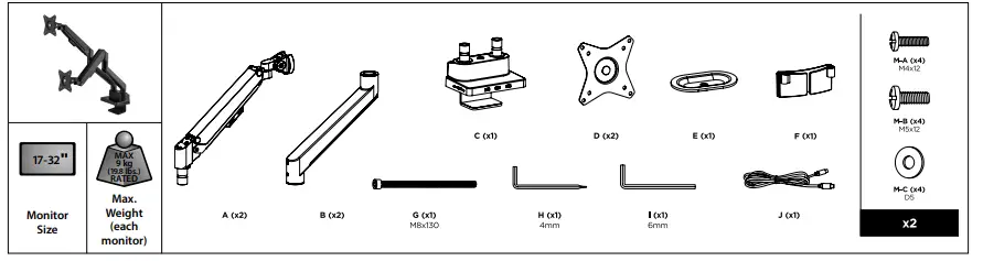 manhattan-461887-Aluminum-Gas-Spring-Dual-Monitor-Desk-Mount-with-8-in-1-Docking-Station-fig-1