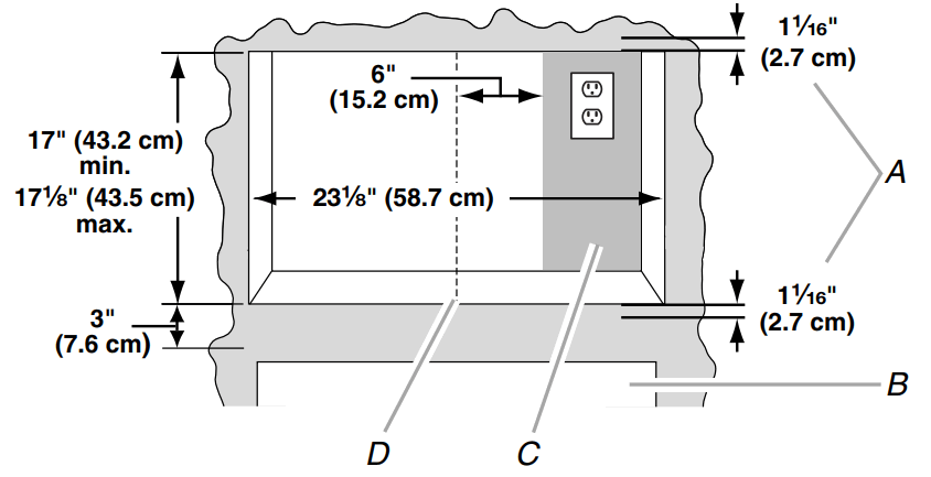 Whirlpool MK2167, MK2160 Microwave Oven Built In Trim Kit - Dimensions