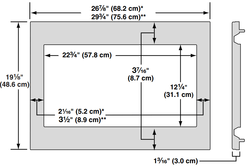 Whirlpool MK2167, MK2160 Microwave Oven Built In Trim Kit - Frame Dimensions