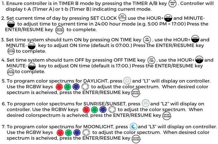 current Serene Sun - Aquaserene Led - PROGRAMMING TIMER B MODE