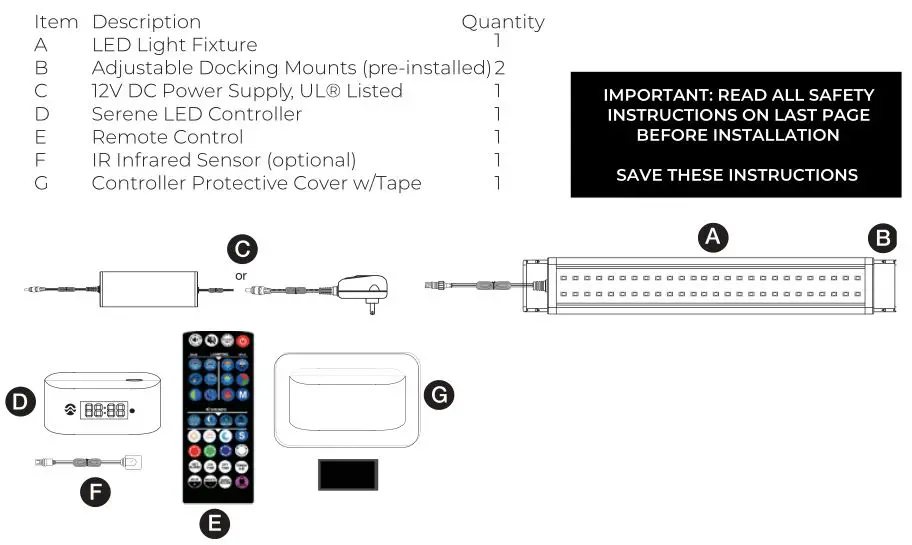 current Serene Sun - Aquaserene Led - What’s Included
