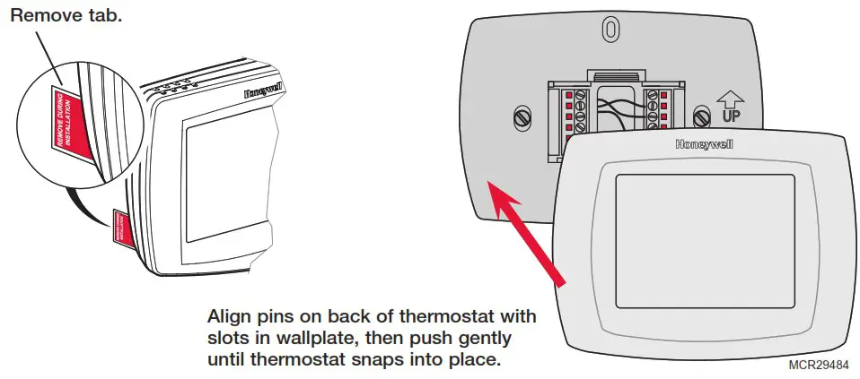 Honeywell VisionPRO TH8000 Series Touch Screen Programmable Thermostat - Remove tab and mount thermostat