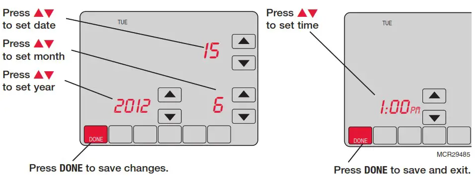 Honeywell VisionPRO TH8000 Series Touch Screen Programmable Thermostat - Set date and time
