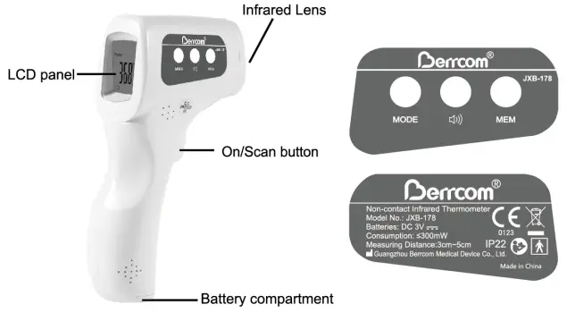 Berrcom Non-Contact Infrared Thermometer JXB-178 -- basic