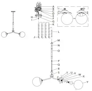 Hunter 19016 Hepburn 4 Light Modern Brass Chandelier - fig1